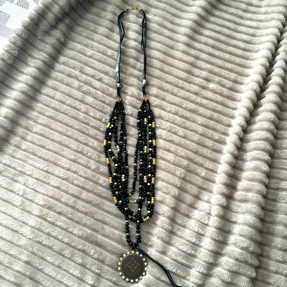 Upcycled Lv Black Necklace